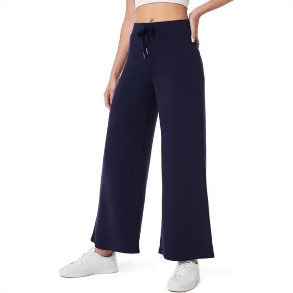 Spanx AirEssentials Wide Leg Pants Womens Medium Navy Blue Drawstring Trousers